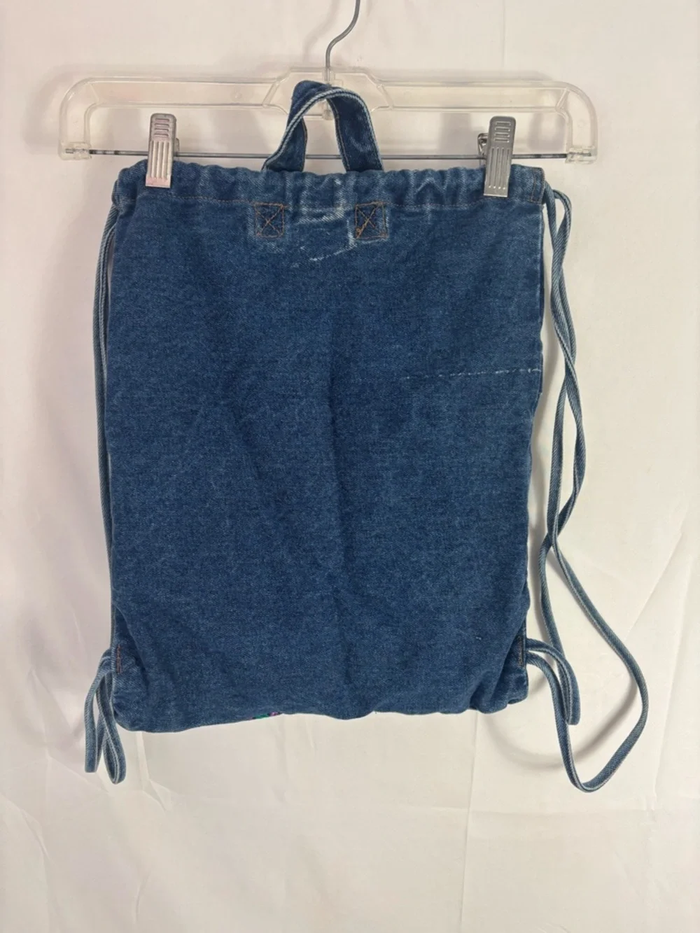 Y2K Embroidered Denim Drawstring Backpack LEI - Picture 2 of 7